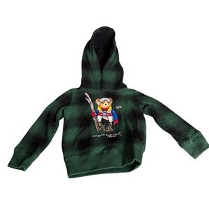 Ralph Lauren Green Plaid Hoodie with Bear Motif